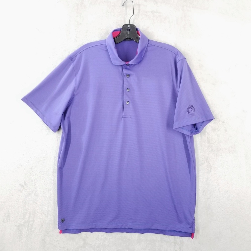 Greyson Polo Shirt Mens Large Purple Striped Performance Golf Short Sleeve Logo
